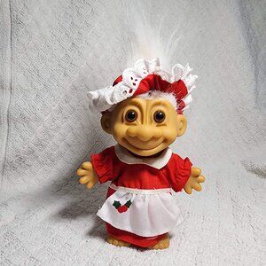 Vintage RUSS Troll, WHITE Hair, Holiday "Mrs. Santa Claus"